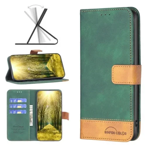 Funda para iPhone 13 Pro Bf11 Color Matching Skin Feel Leather Phone Case (Verde)