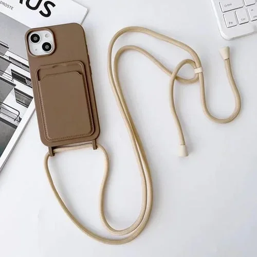 Funda para iPhone 13 Pro Crossbody Lanyard con Tarjetero de Silicona Elástica (Gris Oscuro)
