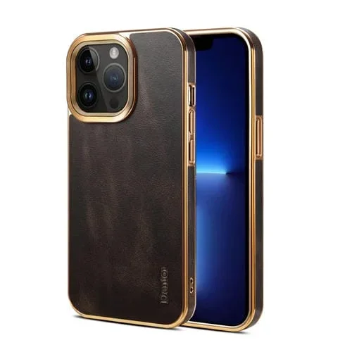 Funda para iPhone 13 Pro Denior Oil Wax Cowhide Plating Phone Case (Negro)