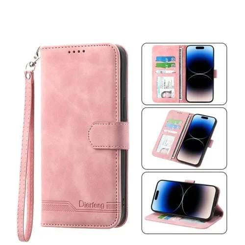 Funda para iPhone 13 Pro Dierfeng Dream Line TPU y Cuero PU (Rosa)