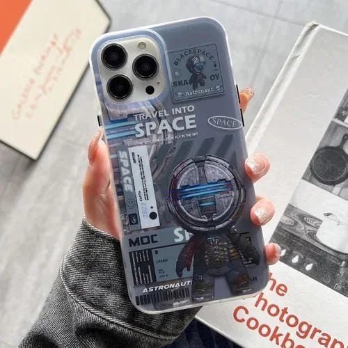 Funda para iPhone 13 Pro Dual-Side Imd Astronaut Frosted Phone Case (Azul Gris)