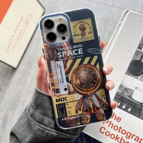 Funda para iPhone 13 Pro Dual-Side Imd Astronaut Frosted Phone Case (Black Gold)