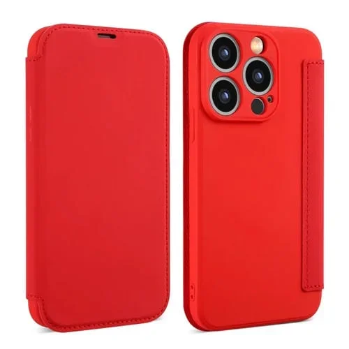 Funda para iPhone 13 Pro Imitate Liquid Skin Feel Leather con Ranuras para Tarjetas (Rojo)