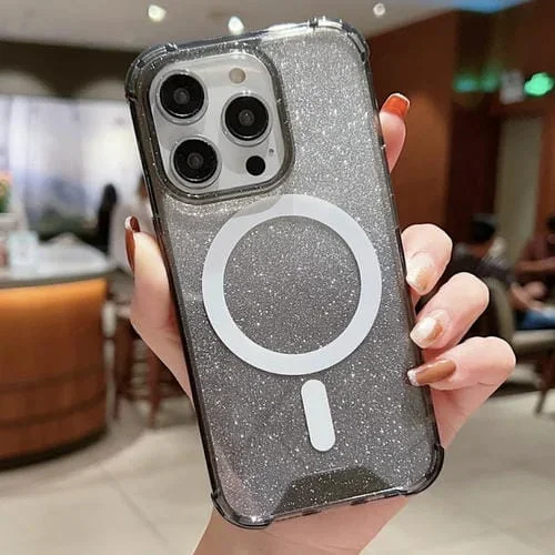 Funda para iPhone 13 Pro Magsafe Gradient Color Glitter Acrílico a Prueba de Golpes (Negro)