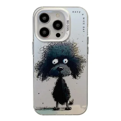 Funda para iPhone 13 Pro Max Animal Pattern Oil Painting Series PC + TPU (Black Dog)