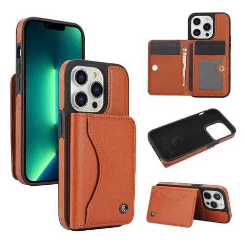 Funda para iPhone 13 Pro Max Awquer de Cuero con Tapa Horizontal para Tarjetas y Soporte (Marrón)