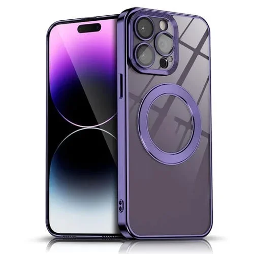 Funda para iPhone 13 Pro Max Galvanizado Cd Texture Magsafe Phone Case (Púrpura)