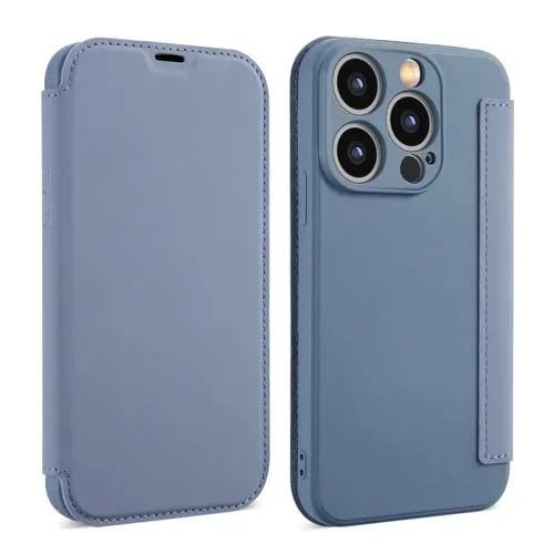 Funda para iPhone 13 Pro Max Imitate Liquid Skin Feel Cuero con Ranuras para Tarjetas (Gris)