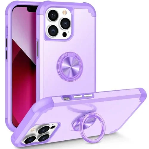 Funda para iPhone 13 Pro Max L2 Magnética con Soporte de Anillo Giratorio (Púrpura Claro)