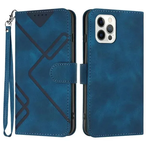 Funda para iPhone 13 Pro Max Line Pattern Skin Feel Leather Phone Case (Royal Blue)