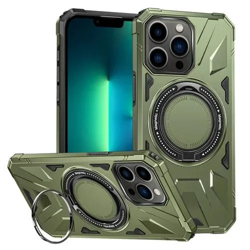 Funda para iPhone 13 Pro Max Magsafe Magnética a Prueba de Golpes con Soporte para Anillo (Verde Oscuro)