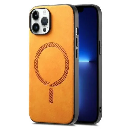 Funda para iPhone 13 Pro Max Retro Magsafe PU con Contraportada (Amarillo)