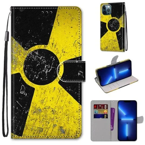 Funda para iPhone 13 Pro Pu Cuero Colored Drawing Cross Textura Horizontal con Soporte, Ranuras y Cordón (Amarillo y Negro)