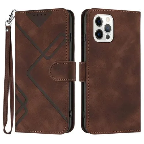 Funda para iPhone 13 Pro Skin Feel Leather con Patrón Lineal (Café)