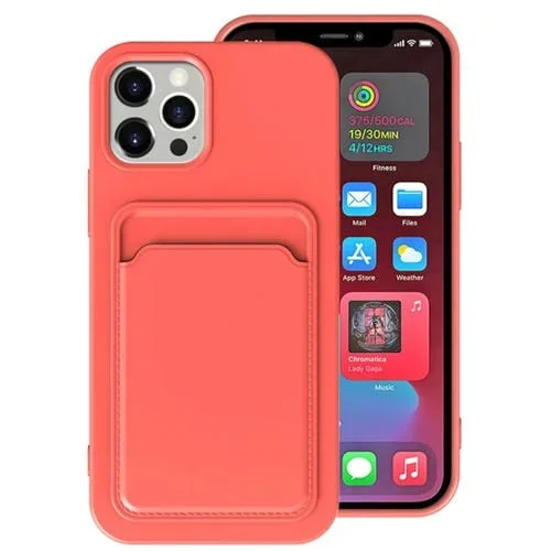 Funda para iPhone 13 Pro TPU a Prueba de Golpes con Forro de Franela y Ranuras para Tarjetas (Rosa Naranja)