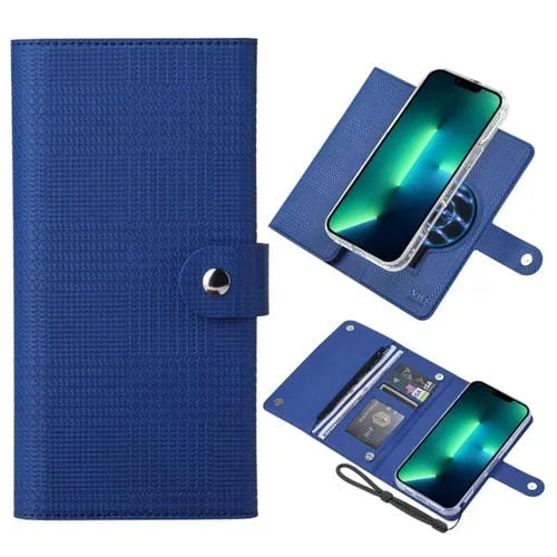 Funda para iPhone 13 Pro Vili Ghb-C Series RFID Magsafe Cuero con Tapa Magnética (Azul)