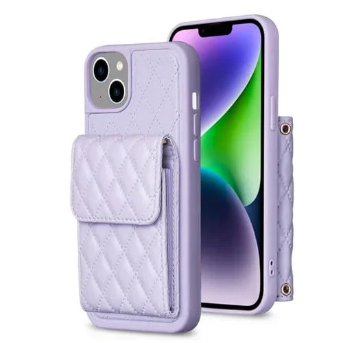 Funda para iPhone 13 Vertical Wallet Rhombic Leather Phone Case (Púrpura)