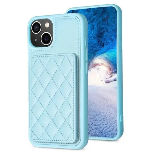 Funda para iPhone 14/13 Bf25 Square Plaid Porta Tarjetas Bolsa Azul
