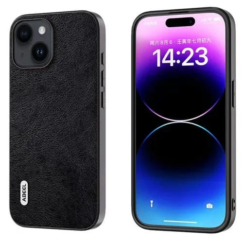 Funda para iPhone 14 Abeel Dual Color Lichi Texture PU Phone Case (Negro)