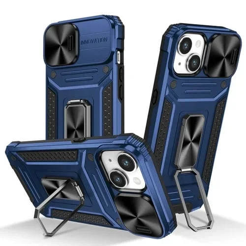 Funda para iPhone 14 Camshield Robot TPU Hybrid PC Phone Case (Azul)