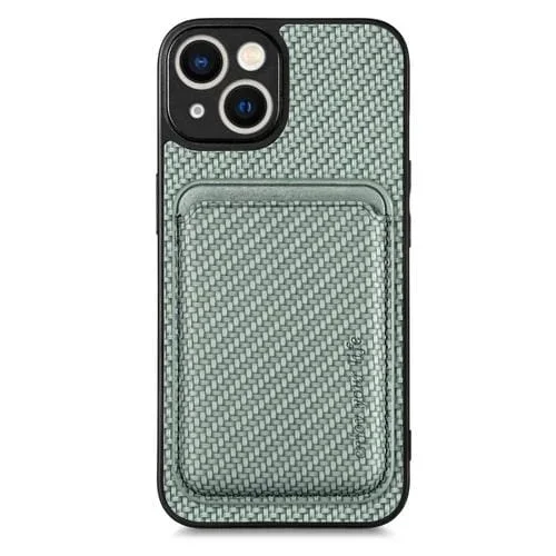 Funda para iPhone 14 Cuero Fibra de Carbono Magsafe Magnética (Verde)