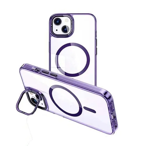 Funda para iPhone 14 Magsafe Transparente con Soporte Invisible Magnético (Púrpura)