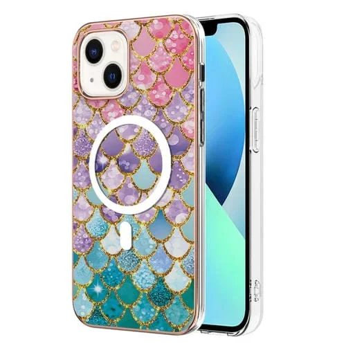 Funda para iPhone 14 Marble Pattern Dual-Side IMD Magsafe TPU (Escalas de Colores)