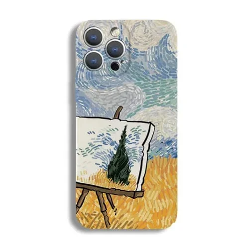 Funda para iPhone 14 PC con Patrón de Pintura al Óleo y Orificio Preciso (Pintura de Paisaje)