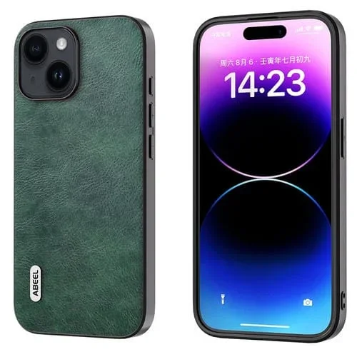 Funda para iPhone 14 Plus Abeel Dual Color Lichi Texture PU Phone Case (Verde)