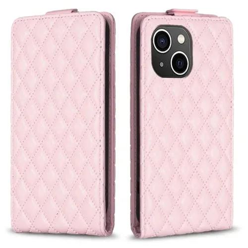 Funda para iPhone 14 Plus Diamond Lattice Cuero con Tapa Vertical (Rosa)
