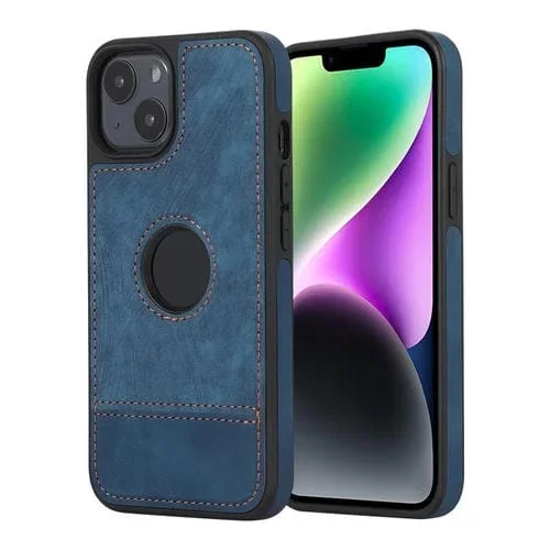 Funda para iPhone 14 Plus Empalme Costura Caja de Teléfono de PU con Recorte Hueco (Azul)