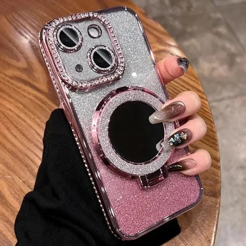 Funda para iPhone 14 Plus Magsafe Rhinestone Mirror Glitter TPU (Rosa Sakura)