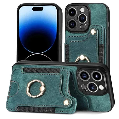 Funda para iPhone 14 Plus Retro Skin-Feel Ring Multi-Card Wallet (Verde)