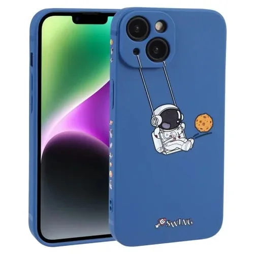 Funda para iPhone 14 Plus TPU Astronaut Swinging Pattern (Azul)