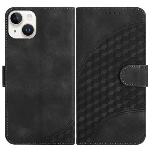 Funda para iPhone 14 Plus Yx0060 de Cuero con Relieve y Cabeza de Elefante con Cordón (Negro)