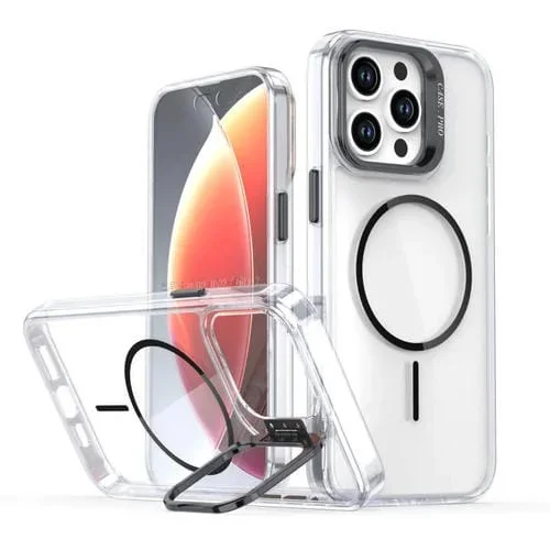 Funda para iPhone 14 Pro con marco de lente MagSafe transparente y brillante (negro)