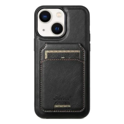 Funda para iPhone 14 Suteni H15 Magsafe Oil Eax Cuero con Billetera Desmontable (Negro)