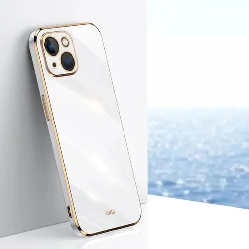 Funda para iPhone 14 Xinli Straight 6D Plating Gold Edge TPU a Prueba de Golpes (Blanco)