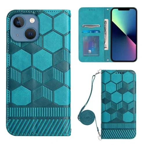 Funda para iPhone 15 Crossbody Football Texture Magnetic PU Phone Case (Azul Claro)
