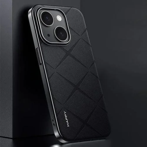 Funda para iPhone 15 Cuero Liso PC (Negro)