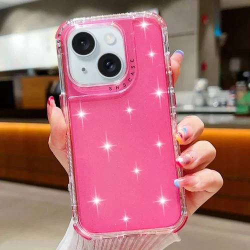 Funda para iPhone 15 Glitter Powder 3 en 1 TPU y PC (Rojo Rosa)