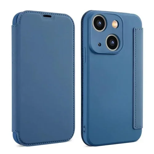 Funda para iPhone 15 Imitate Liquid Skin Feel Leather con Ranuras para Tarjetas (Azul)