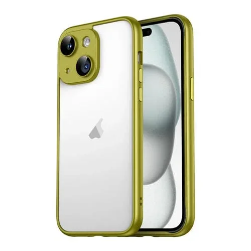 Funda para iPhone 15 Macaron PC Marco de Borde Puro con Película de Vidrio para Lentes (Verde)