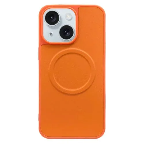 Funda para iPhone 15 Plus 2 en 1 Magsafe Cuero y Silicona Magnética (Naranja)