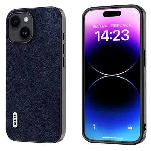 Funda para iPhone 15 Plus Abeel Retro Litchi Texture PU Phone Case (Azul)