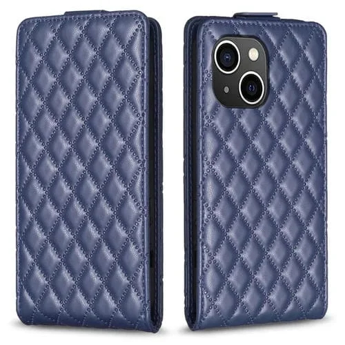 Funda para iPhone 15 Plus Diamond Lattice Cuero con Tapa Vertical (Azul)