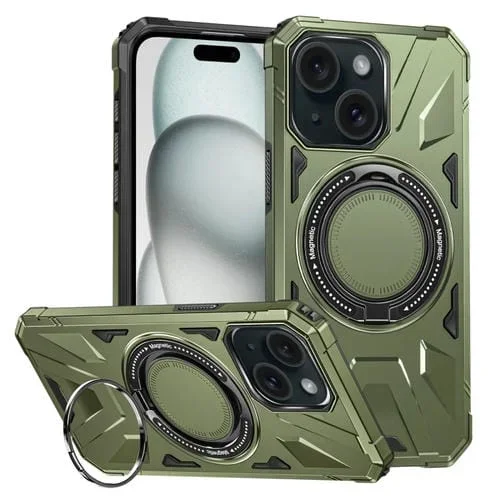 Funda para iPhone 15 Plus Magsafe Magnética a Prueba de Golpes con Soporte para Anillo (Verde Oscuro)