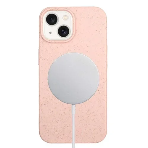 Funda para iPhone 15 Plus Material de Paja Magnético Magsafe de Trigo y TPU (Rosa)
