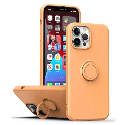 Funda para iPhone 15 Plus Ring Kickstand de Silicona para Teléfono (Naranja)