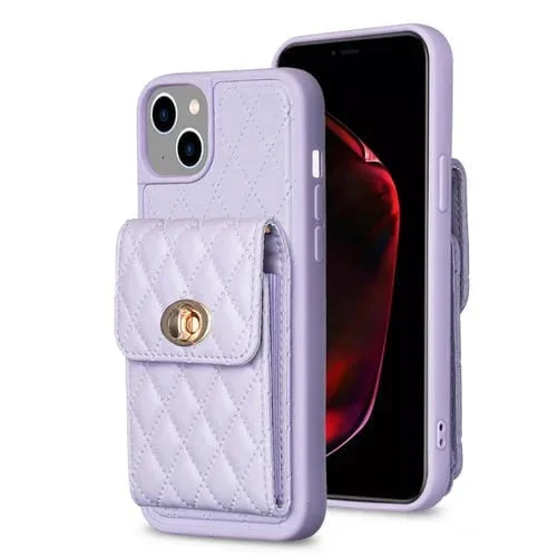 Funda para iPhone 15 Plus Vertical Wallet Rhombic Leather Phone Case (Púrpura)